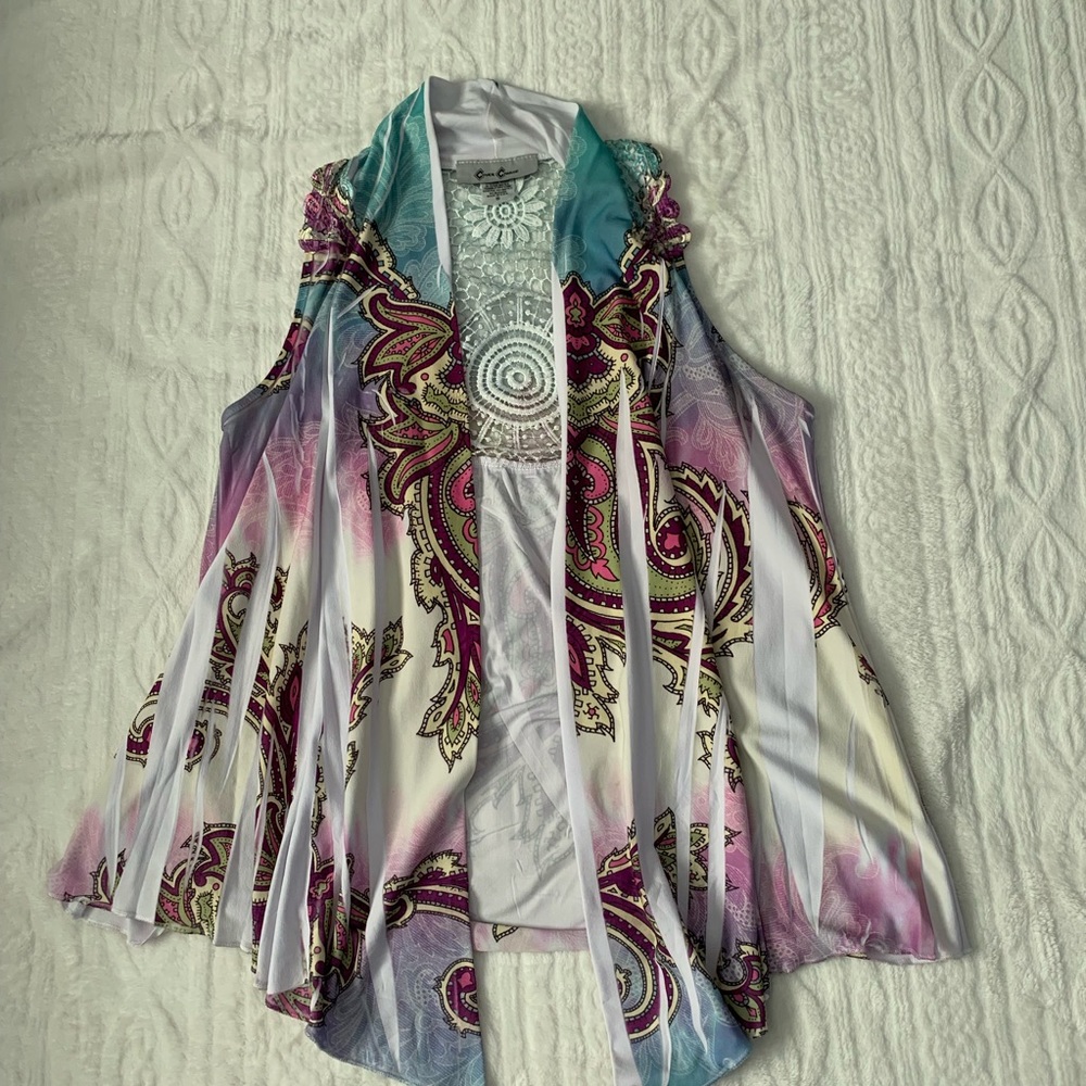 Cover Charge size small stamp print butterfly vest - Picture 1 of 5